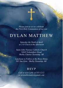 Navy Watercolor Communion Invitation design preview