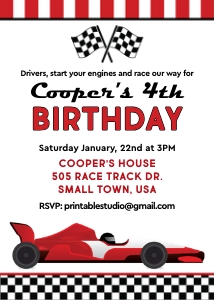Race Car Red Invitation: Race Car Red Invitation 5x7