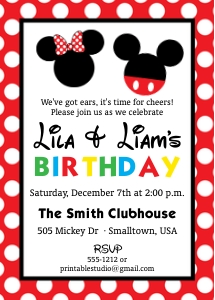 Mickey Minnie Colorful Invitation: Mickey Minnie Colorful Invitation