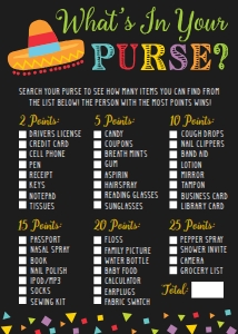 Fiesta Baby Shower What's In Your Purse? Game BB035: Fiesta Baby Shower Games Set Template BB035 MASTER