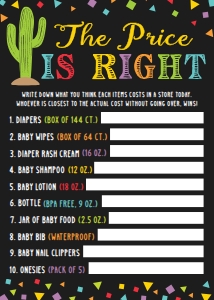 Fiesta Baby Shower The Price Is Right Game BB035: Fiesta Baby Shower Games Set Template BB035 MASTER