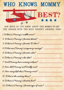 Airplane Travel Baby Shower Who Knows Mommy Best? Game BB036: Airplane Baby Shower Games Set Templates BB036 MASTER
