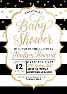 Black and Gold Baby Shower Invitation Suite Template BB020 MASTER design preview