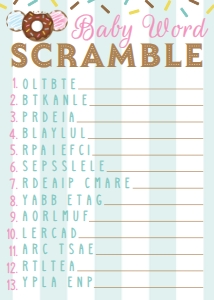 Donut Diner Baby Shower Word Scramble Game BB030: Donut Diner Baby Shower Word Scramble Game Template BB030 MASTER