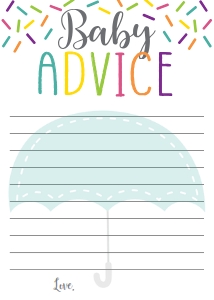Sprinkle Baby Shower Advice Card  BB028: Sprinkle Baby Shower Predictions, Advice, and Wishes Set Templates BB028 MASTER