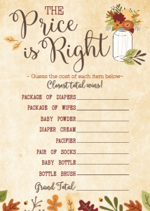 Fall Rustic Baby Shower The Price is Right Game BB012: Fall Rustic Baby Shower Game Set Templates BB012 MASTER