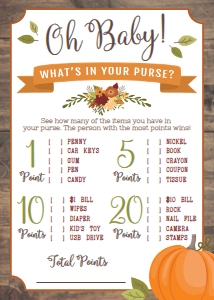 Fall Rustic Baby Shower What's In Your Purse? Game BB012: Fall Rustic Baby Shower Game Set Templates BB012 MASTER