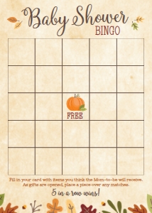 Fall Rustic Baby Shower Bingo Game BB012: Fall Rustic Baby Shower Game Set Templates BB012 MASTER