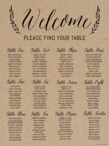 Simple Kraft Wedding Seating Chart Template 18X24 WW003: Simple Kraft Wedding Seating Chart Template WW003 MASTER