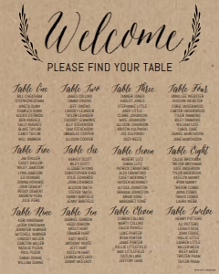 Simple Kraft Wedding Seating Chart Template 16X20 WW003: Simple Kraft Wedding Seating Chart Template WW003 MASTER