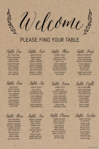 Simple Kraft Wedding Seating Chart Template 24X36 WW003: Simple Kraft Wedding Seating Chart Template WW003 MASTER
