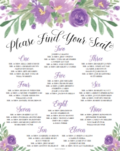 Purple Floral Arch Wedding Seating Chart Template WW010 MASTER design preview