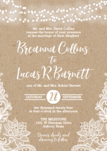 Kraft Lace Rustic Wedding Invitation, RSVP, and Details Set Templates WW026 MASTER design preview