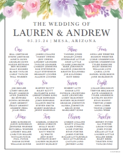 Spring Floral Wedding Seating Chart Template 16X20 WW015: Spring Floral Wedding Seating Chart Sign Template WW015 MASTER