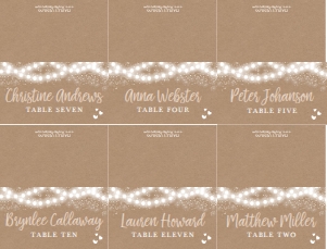 Tree Lights Kraft Rustic Wedding Place Cards Template WW025 MASTER design preview