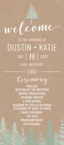 Rustic Pine Tree Outdoor Wedding Program Template WW039: Rustic Pine Tree Outdoor Wedding Program Template WW039 MASTER