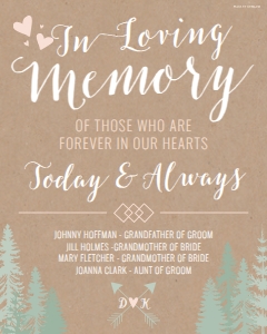 Rustic Pine Tree Outdoor Wedding In Loving Memory Sign Template WW039: Rustic Pine Tree Outdoor Wedding In Loving Memory Sign Template WW039 MASTER
