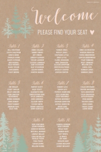 Rustic Pine Tree Outdoor Wedding Seating Chart Sign Template 24X36 WW039: Rustic Pine Tree Outdoor Wedding Seating Chart Sign Template WW039 MASTER