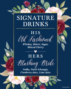 Navy and Blush Fall Floral Wedding Bar Drinks Sign Template WW043 MASTER design preview