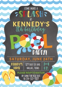 Waves Pool Kids Party Invitation Template KP001 MASTER design preview