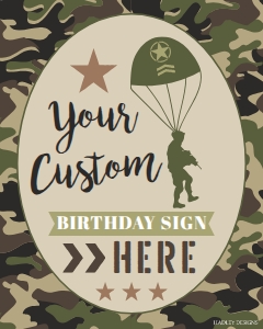 Camo Army Kids Party Custom Sign Template KP008 MASTER design preview