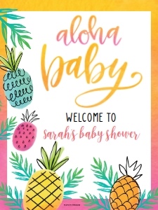 Pineapple Baby Shower Welcome Sign BB060 18x24: Pineapple Baby Shower Signs Set Templates BB060 MASTER