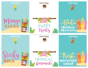 July Hawaiian Luau Dinner Party Food Tent Cards CC001: July Hawaiian Luau Dinner Party Accessories Set Templates CC001 MASTER