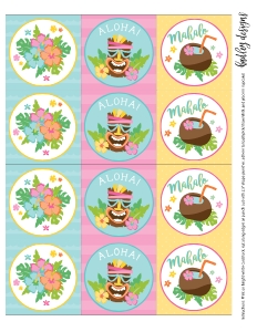 July Hawaiian Luau Dinner Party Cupcake Toppers Templates CC001: July Hawaiian Luau Dinner Party Accessories Set Templates CC001 MASTER