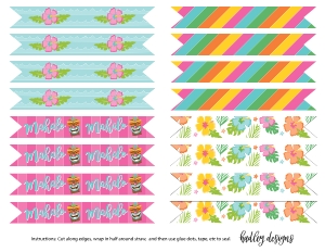 July Hawaiian Luau Straw Tags Templates CC001: July Hawaiian Luau Dinner Party Accessories Set Templates CC001 MASTER
