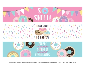 Donut Breakfast Bottle Wraps Template SO005: Donut Water Bottle Label Template SO005