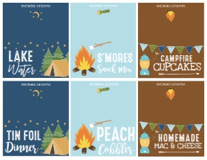 Family Campout Kit Food Tent Cards Template CC012: Family Campout Accessories and Decor Package Template CC012