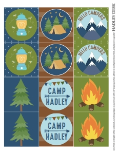 Family Campout Kit Treat Toppers Template CC012: Family Campout Accessories and Decor Package Template CC012