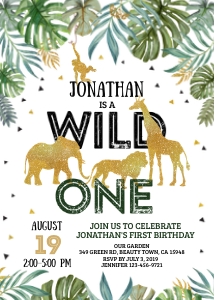 040HPA 02 JUNGLE BDay Wild One Invitation 5x7: 040HPA 02 JUNGLE BDay Wild One Invitation 5x7