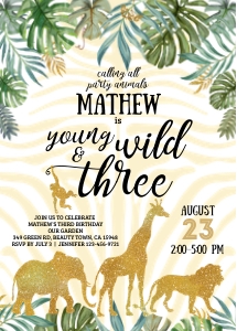 040HPA 03 jungle young wild three BDay invitation design preview