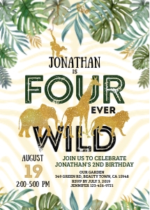 040HPA 07 JUNGLE BDay FOUR ever wild invitation design preview