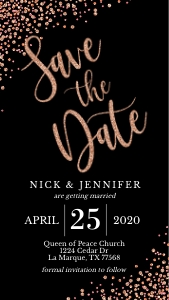 400HPA E22 Save the Date rose gold confetti black background design preview