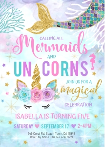 061HPA 03 mermaids unicorns BDay 5x7 design preview