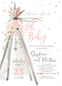106HPA 03 TeePee Oh Baby shower 5x7: 106HPA 03 TeePee Oh Baby shower 5x7