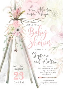 106HPA 05 TeePee Baby shower floral back 5x7: 106HPA 05 TeePee Baby shower floral back 5x7