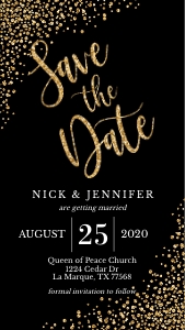 400HPA E22 B Save the Date gold confetti black background design preview