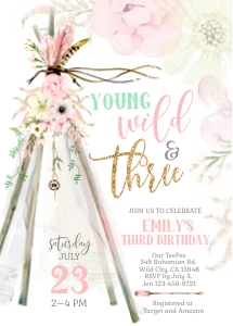 107HPA 05 TeePee Birthday 5x7 young wild three design preview