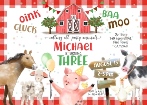 149HPA 02 FARM BDay RED barn 7x5: 149HPA 02 FARM BDay RED barn 7x5