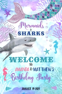062HPA 24 mermaids and sharks Welcome sign 24x36: 062HPA 24 mermaids and sharks Welcome sign 24x36