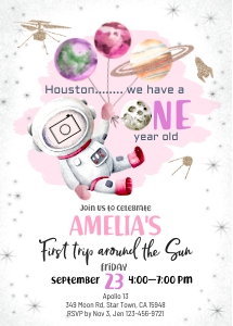 154HPA 01 Astronaut ONE girl birthday 5x7 design preview