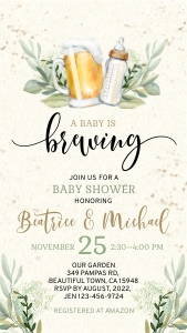 E173 03 baby is brewing E-vite ivory greenery design preview