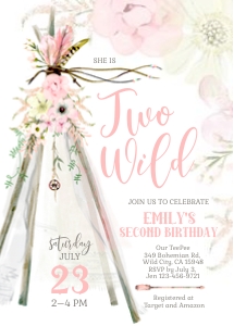 107hpa 06 TeePee Birthday 5x7 Two Wild PINK design preview