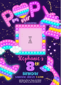 175hpa 09 Pop it BDay invitation 5x7 neon glow photo design preview