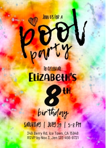 186hpa 06 TieDye POOL invitation 5x7 rainbow design preview