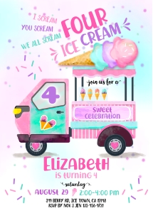 118hpa 08 Ice Cream truck i scream FOUR BDay 5x7: 118hpa 08 Ice Cream truck i scream FOUR BDay 5x7