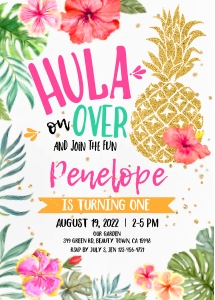 187hpa 01 luau hawaiian pineapple birthday 5x7: 187hpa 01 luau hawaiian pineapple birthday 5x7